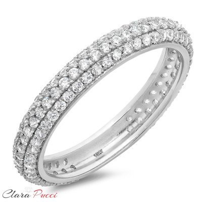 Pre-owned Pucci 1ct Round Cut Eternity Simulated Bridal Wedding Anniversary Band 14k White Gold In White/colorless