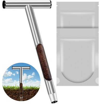 Soil Probe 304 Stainless Steel Soil Sampler w/ 2 Sample Bags T-Style Handle 
