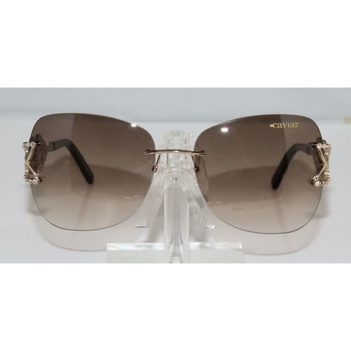 Pre-owned Caviar Butterfly M6877 C21 Gold Sunglasses W/ Swarovski Crystals In Gray Gradient