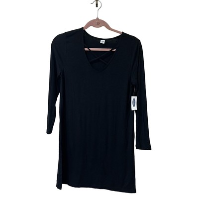 Old Navy NWT Women's Size Small Black Long Sleeve Crossfront Tunic Top Side Slit