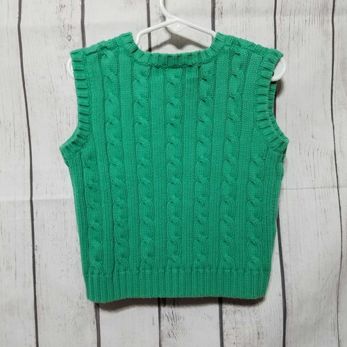 Polo Ralph Lauren Sweater Vest Boys 4T Green Cable Knit Cotton Blue Pony V-Neck