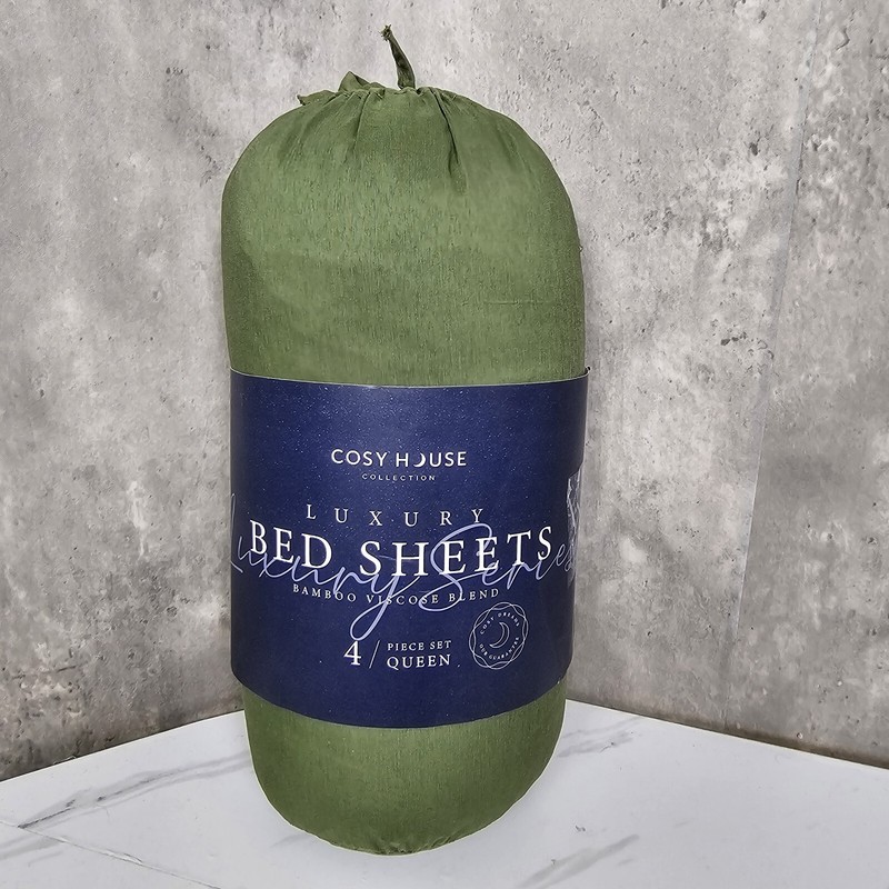 Cosy House Luxury Bamboo Viscose Blend SAGE GREEN QUEEN Sheet