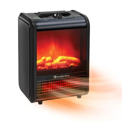 Comfort Zone Electric Mini Fireplace Space Heater with Realist...