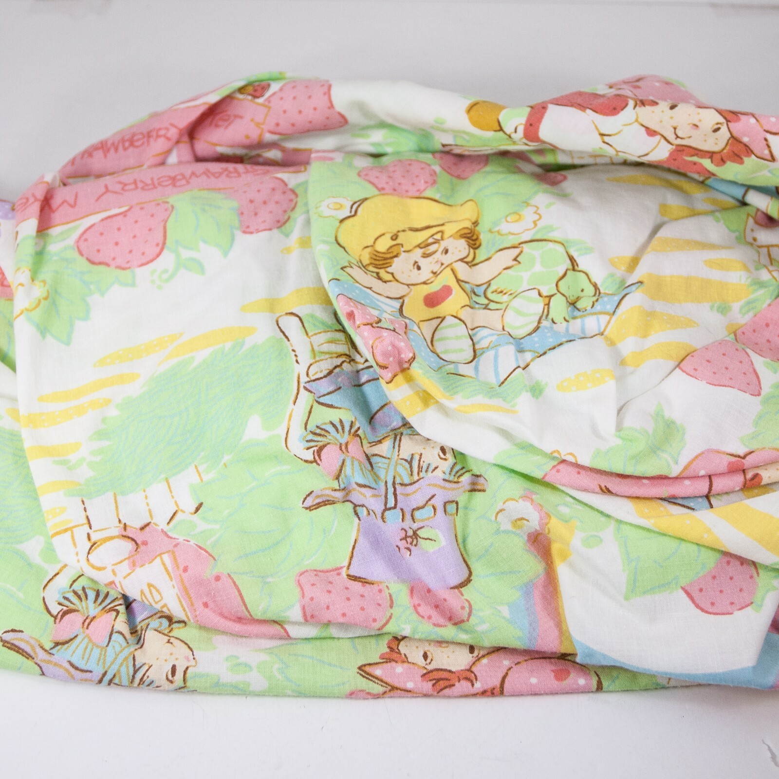 Vtg 1980s Strawberry Shortcake Twin Sheet Set - Flat Fitted & Pillowcase