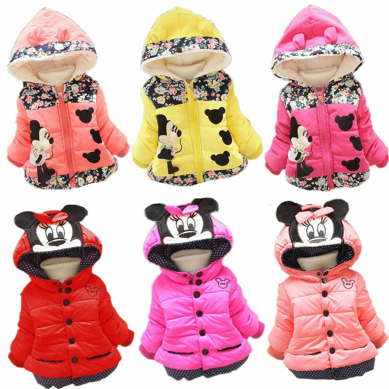 Mädchen Winter Warm Mickey Minnie Mouse Kapuzen Jacken Mantel Kinder Schneeanzug