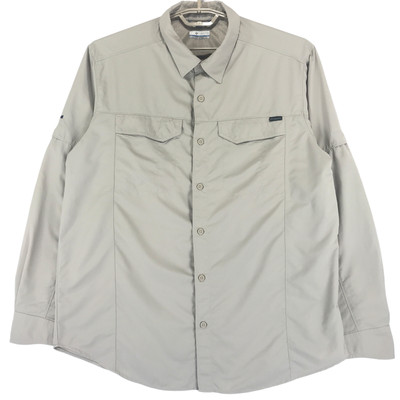 Columbia Vented Shirt Men's XL Beige Nylon 2 Pocket Roll Tab Long Sleeve Uline