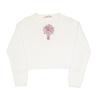 CHRISTOPHER KANE Jewel Detail Cropped Jumper White Chunky Knit