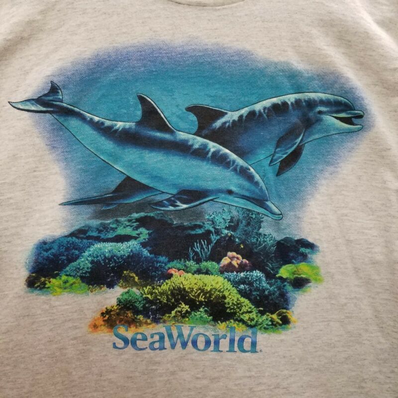 Vintage Sea World Swimming Dolphins T-Shirt size  XL 44 grey gray blue
