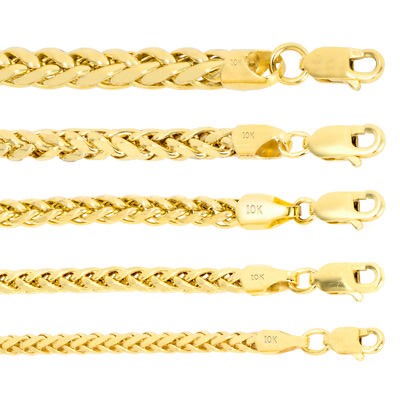 10K Yellow Gold 2.5mm-5mm Round Wheat Palm Franco Spiga Chain Necklace 16"- 30"