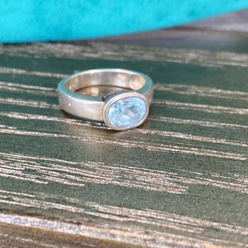 Vintage Sterling Silver .925 Light Blue Stone Signed CA Ring