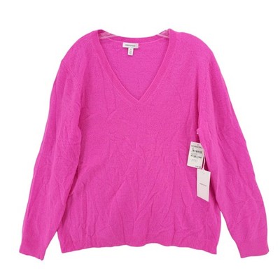 NWT NORDSTROM Pink Flash 100% Cashmere V-Neck Sweater Soft Women's 1X