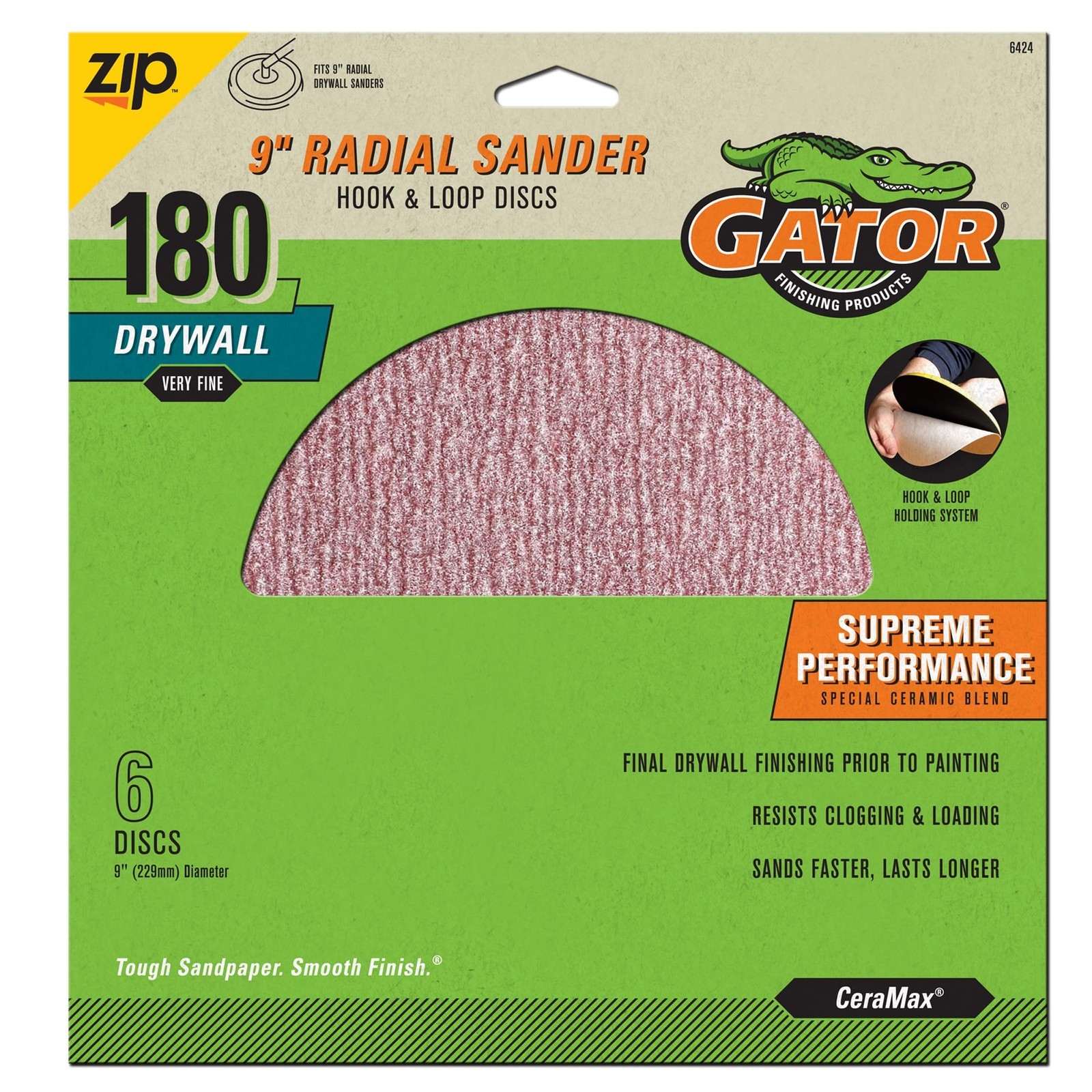 Gator 6424GA Hook and Loop Drywall Sanding Discs Very Fine 180-Grit Radial