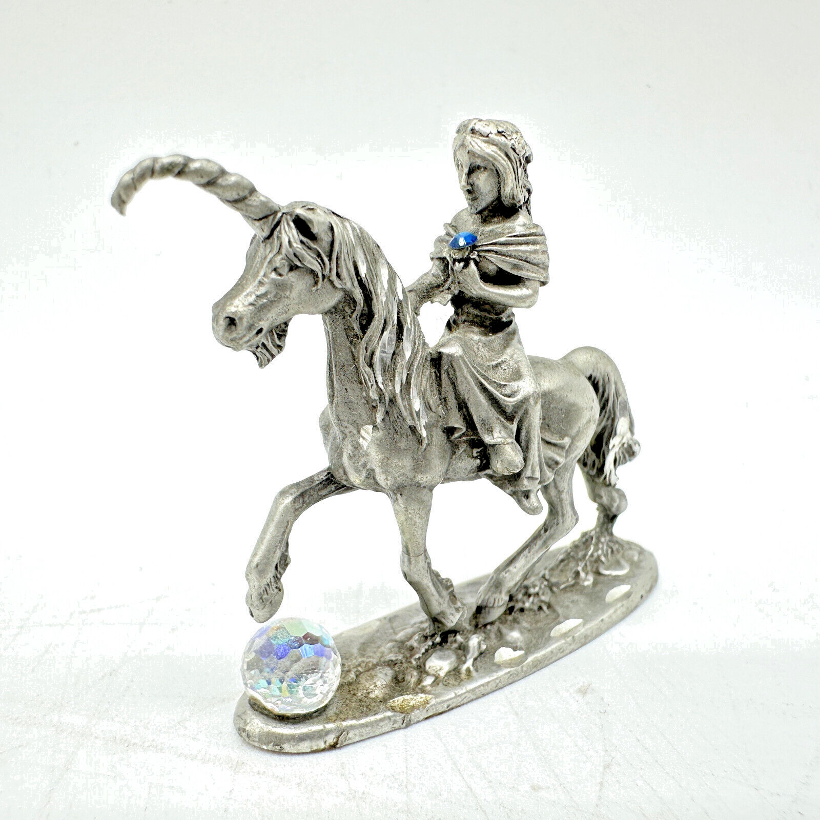 UNICORN　ユニピーンズ Vintage 1984 Partha Pewter PP44 Unicorn & Maiden w/ Crystal