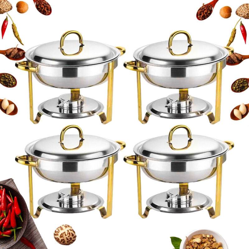 4PCS 5QT Chafing Dish Buffet Set Gold Accent with Lid Holder for Party
