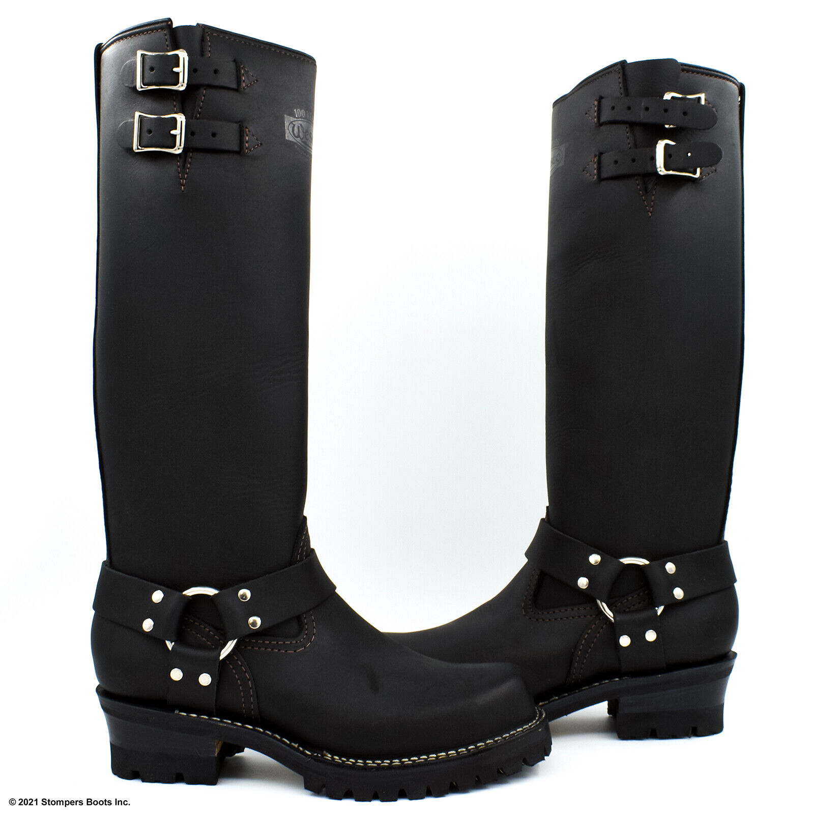 Pre-owned Wesco 16'' Harness Leather Lined Black Boots, Nickel Hardware Bk7716ll100 D-h2