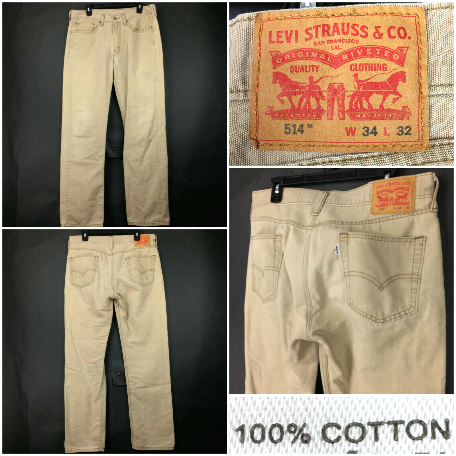 Beige Cotton Denim Straight Jean Pants 