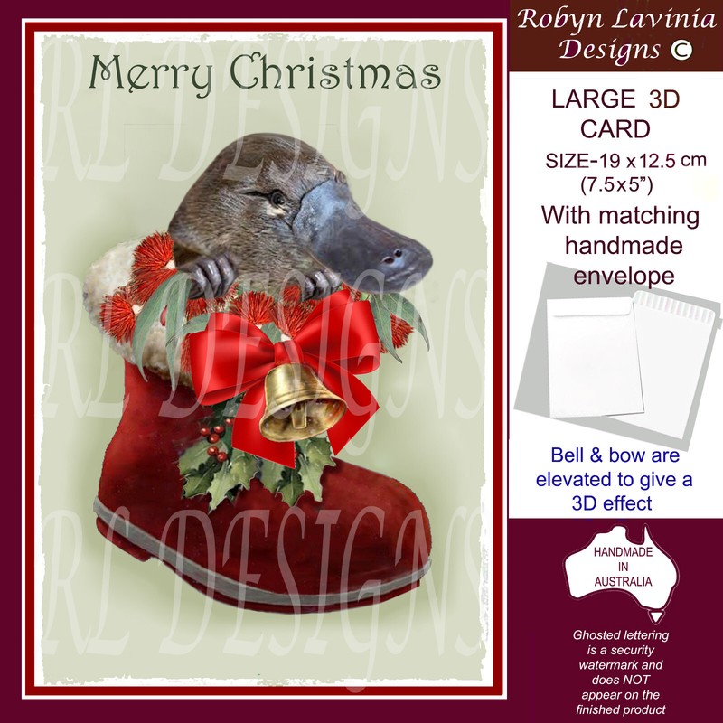 Deluxe 3D AUSTRALIAN THEME CHRISTMAS Card - Platypus 19x12.5cm 7.5"x5"
