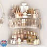 Kinkota Corner Bathroom Counter Organizer 3-Tier Bathroom Organizer Countertop with Hooks Perfume Organizers Storage Shelf for Makeup and Skincare Dresser-Clear