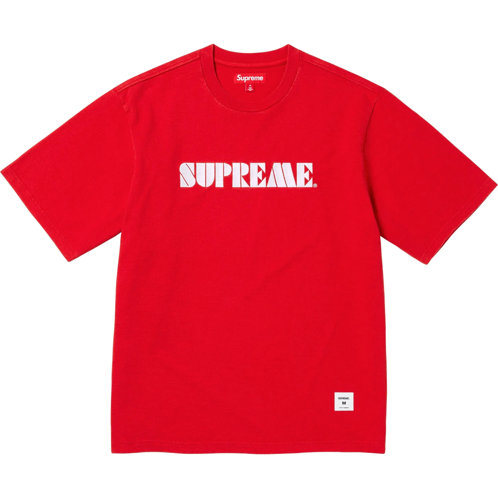 Supreme Stencil Embroidered S/S Top Shirt Tee - Red - Size Supreme Stencil Embroidered S/S Top Shirt Tee - Red - Size