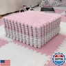 Typutomi 10pcs Plush Puzzle Foam Floor Mat, Soft Fluffy Interlocking Square Foam Tiles Area Rugs Carpet for Parlor Bedroom Decoration(11.8x11.8in, Pink and White)