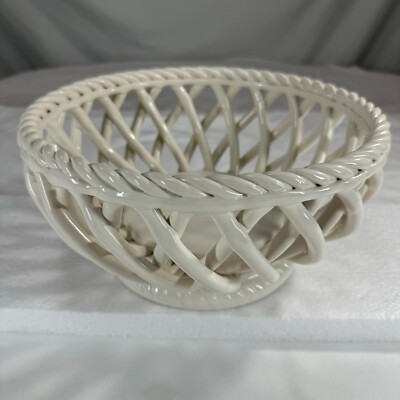 Espana Lifestyles Tabletops Unlimited Braided Ceramic Ivory Bread Basket