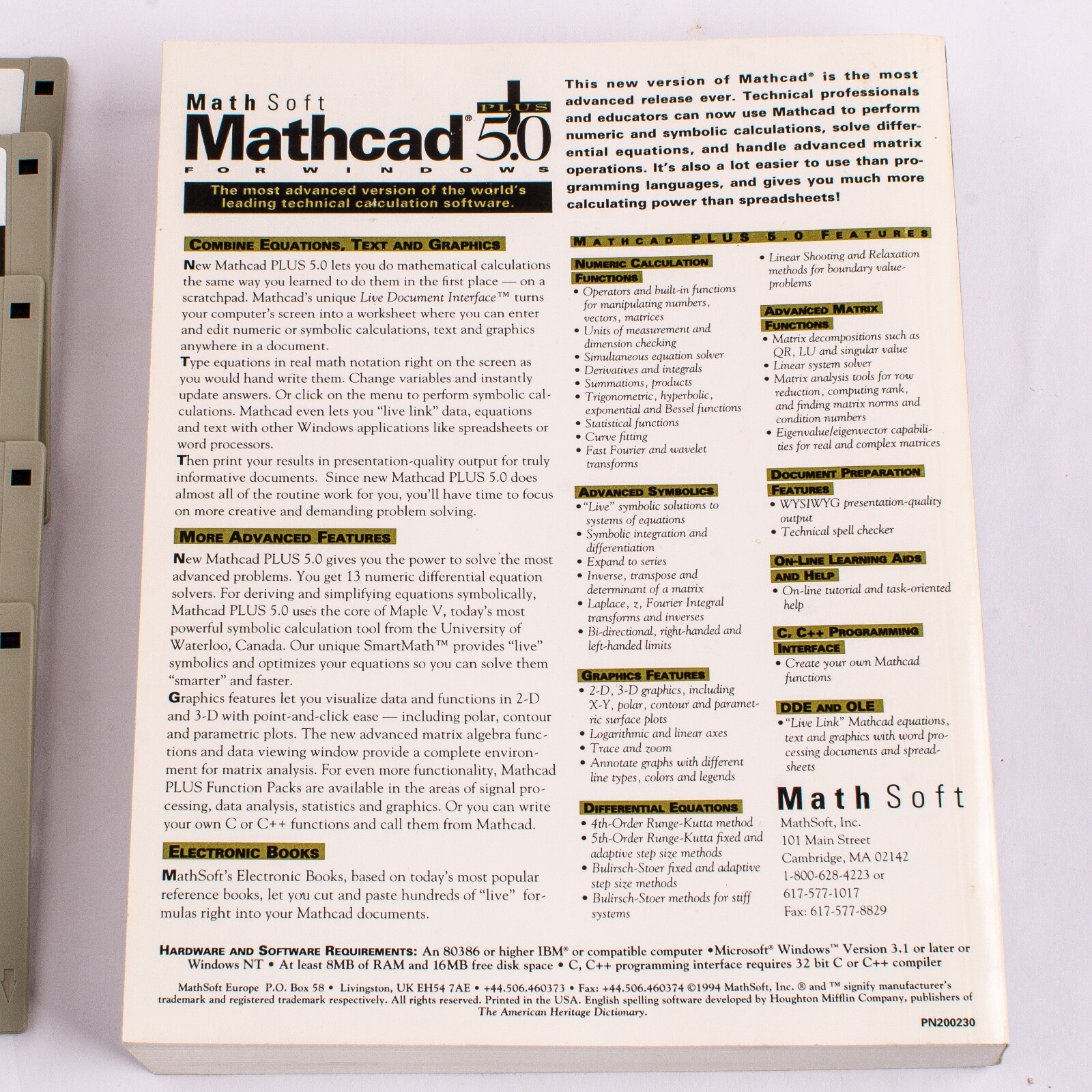 MathSoft Mathcad 5.0+ 5.0 Plus 5 v5.0 v5 - 5 floppy disks and manual - VTG RARE