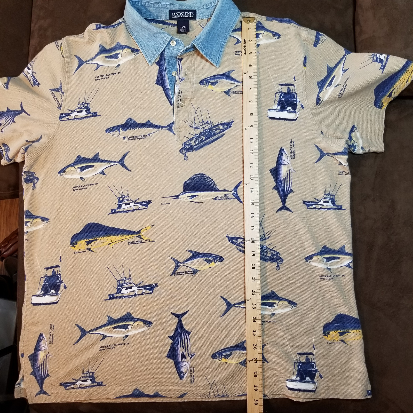 LANDS END POLO SHIRT DIRECT MERCHANTS XXL 50-52 GAME FISH