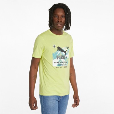 

Puma Nature Camp Graphic Crew Neck Short Sleeve TShirt Mens Yellow Casual Tops 5, Желтый, Puma Nature Camp Graphic Crew Neck Short Sleeve TShirt