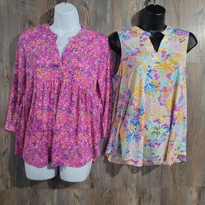 Dear Scarlett Top Size S Magenta Babydoll & Pineapple Sleeveless Tops Set of 2