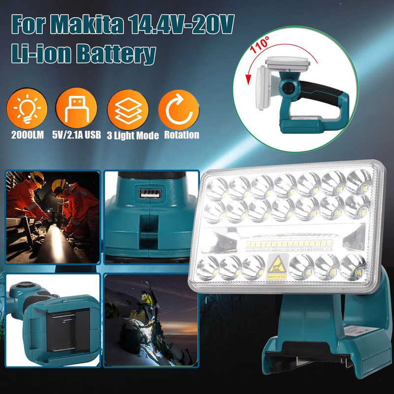 2000LM Cordless LED Work Light Powered by Makita 18V MAX LXT Li-Ion Battery Flas