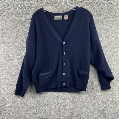 Lord & Taylor Womens Cardigan Sweater Extra Large Blue 100% Wool Grandma Granny