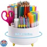 Marbrasse Desk Organizer, 360-Degree Rotating Pen Holder, Desk Organizers and Accessories with 5 Compartments Pencil Holder, Art Supply Storage Box Caddy for Office, Home（White）