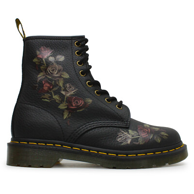 Pre-owned Dr. Martens Womens Boots 1460 Decayed Roses Lace Up Tumbled Nappa Leather In Black