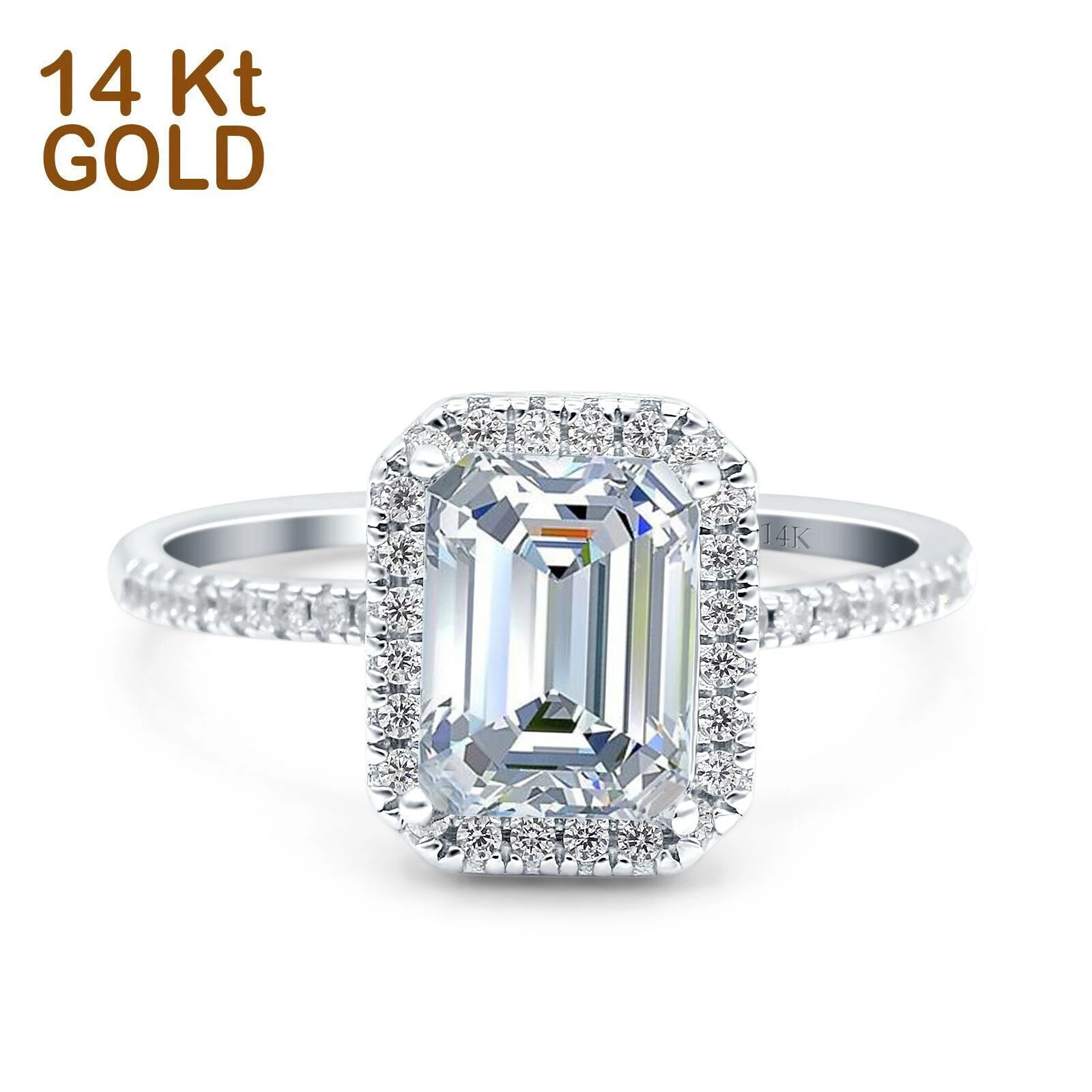 Pre-owned Blueappleco 14k White Gold Emerald Cut Art Deco Bridal Wedding Engagement Ring Simulated Cz