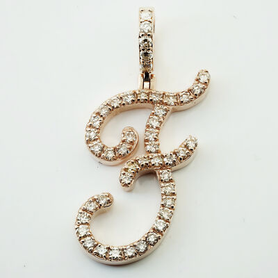 Pre-owned Jewelwesell 0.80ct Round Diamond Script 1.25" Letter 'f' Initial Pendant Charm 14k Gold