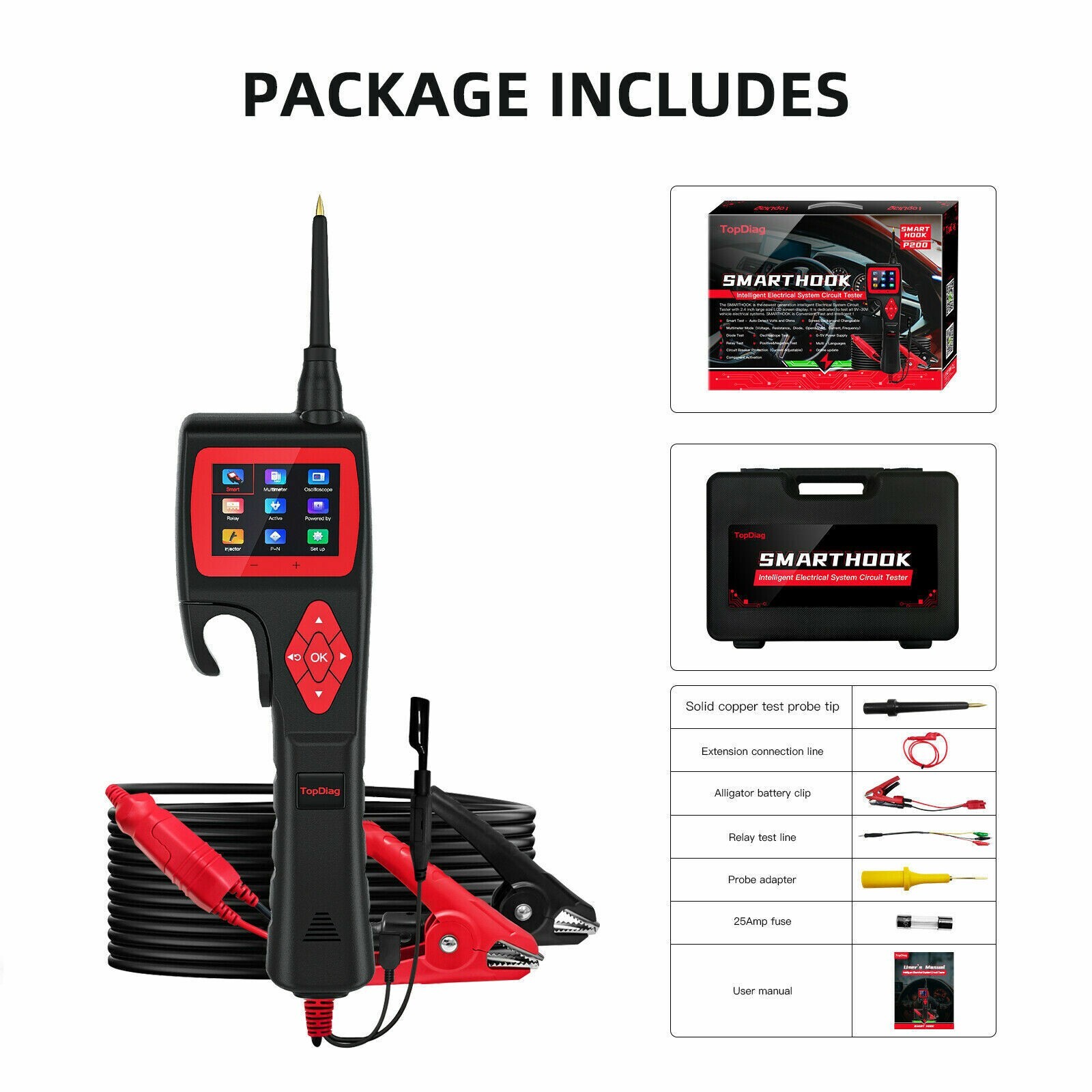 TOPDIAG P200 Smart Hook Power Probe Car Circuit Analyzer 9V-30V Injector Tester