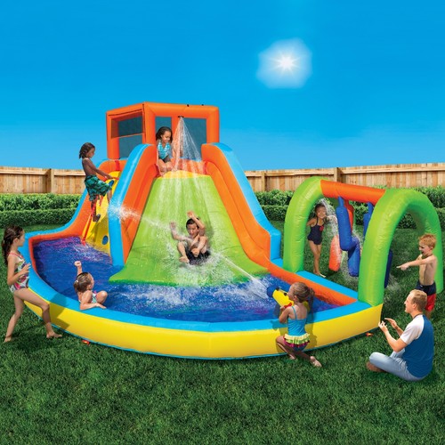 new inflatable water slide triple pool kids park backyard play fun outdoor splash slip n slide