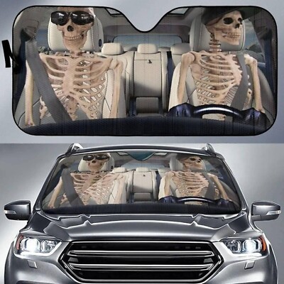 Cool Skull Driving Car Sun Shade  Funny Halloween Car WindShield  Skeleton Car W