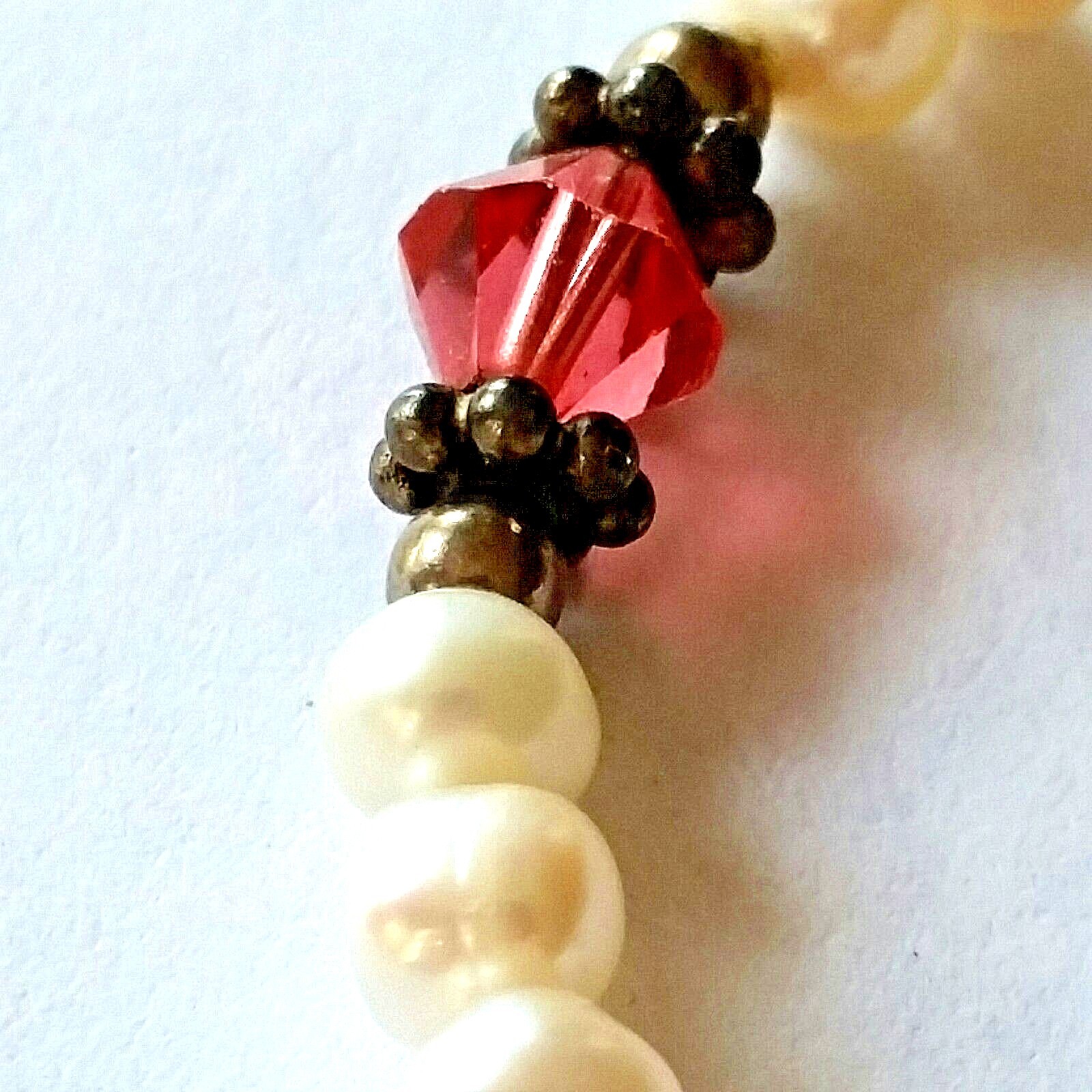 Sterling Silver .925 Natural Pearl Raspberry Swarovski Crystal 7