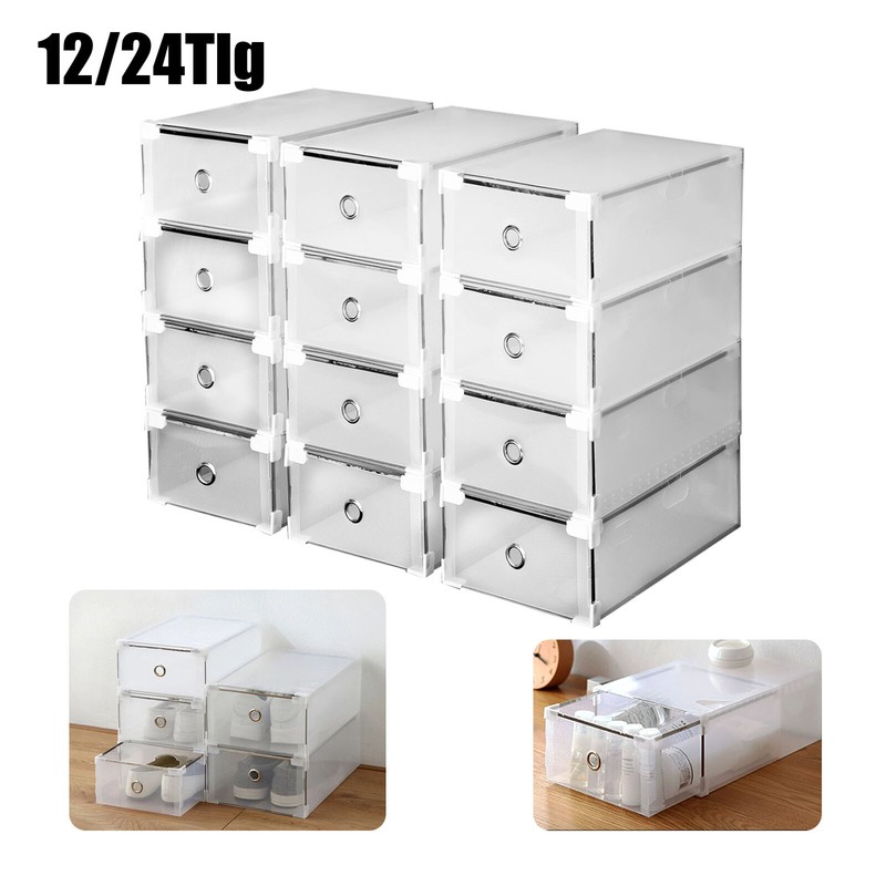 12 X Transparent Schuhbox Schuhkarton Schuhaufbewahrung Schublade