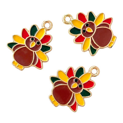 10 pcs Turkey Charms KC Gold Autumn Fall Thanksgiving Bead Drops Pendants 24mm
