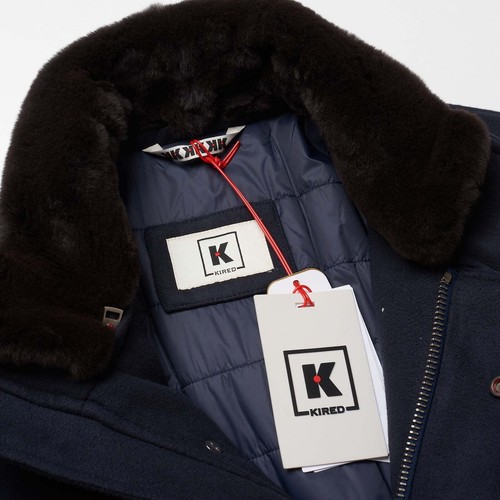 Pre-owned Kired Kiton  "emilius" Dark Blue Padded Jacket Coat Beaver Collar Eu 50 Us 40