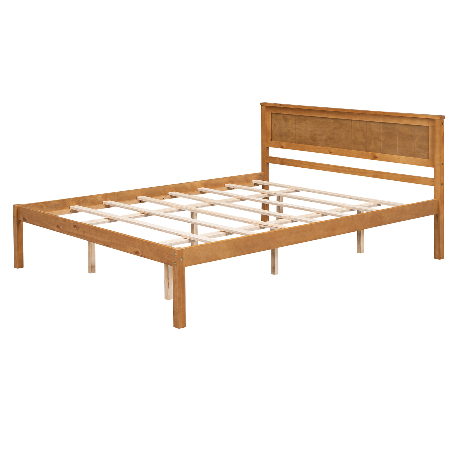 Wooden Queen Size Platform Bed Frame with Headboard Wood Slatted Support Bedroom