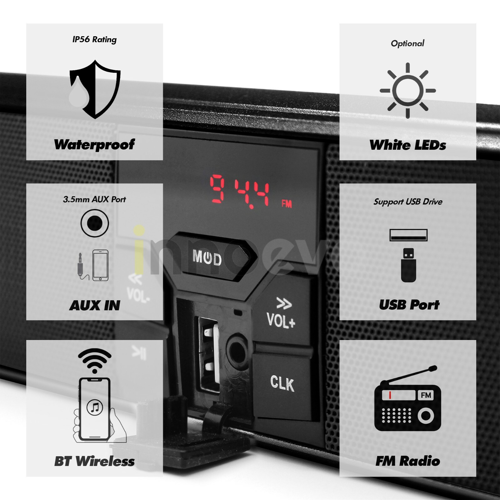 Waterproof Bluetooth Stereo Speaker Audio System MP3 Radio Kawasaki Can-AM ATV