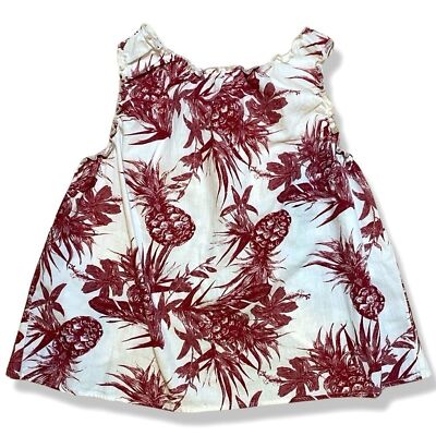 A.N.A Cropped Red Cream Sleeveless Pineapple Tropical Print Cotton Top Open Back