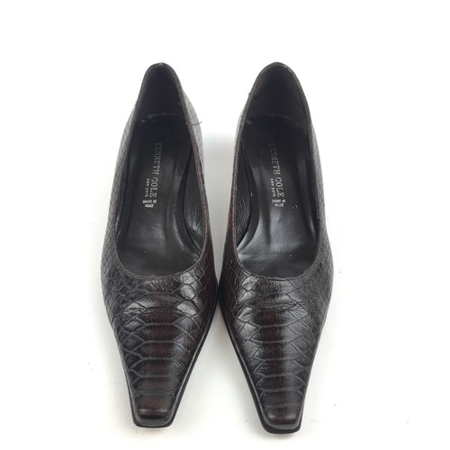 Kenneth Cole New York Heels Sz 5.5 Brown Italian Leather Alligator Kitten Pointy