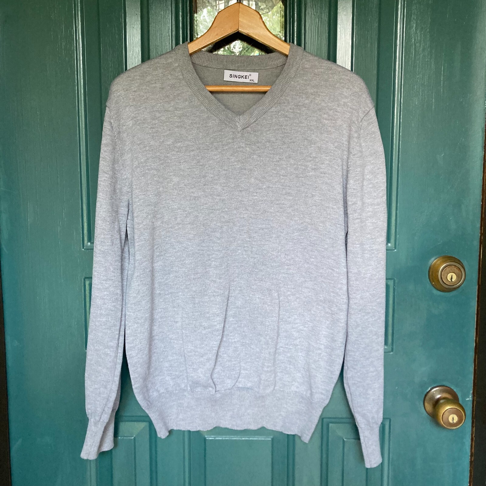 Singkei Sweater Adult 2XL XXL Gray Wool Blend Unisex V-Neck