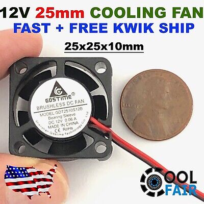 12V 25mm Mini Cooling Fan 2510 25x25x10mm 2-pin DC Small Micro Cooler