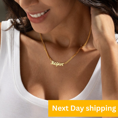 Personalized 18K Gold Name Necklace with Curb Chain, Custom Gothic Name Necklace