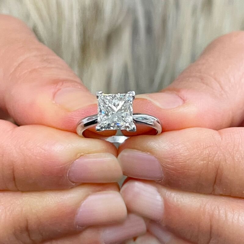 Igi Certified 14k White Gold Princes Cut Diamond Engagement Ring Solitaire 1.50